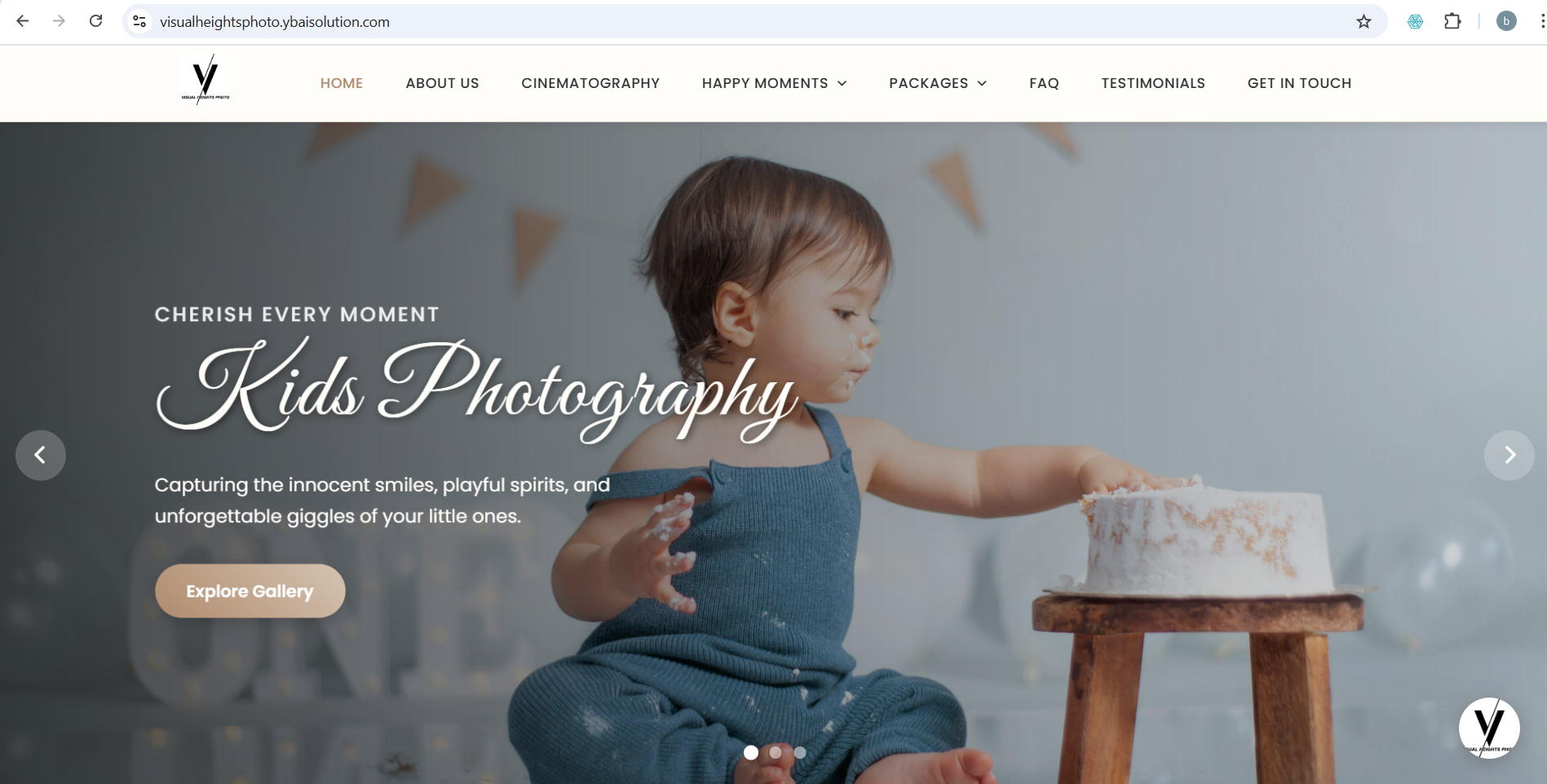 Visual heights photography studio website Banner